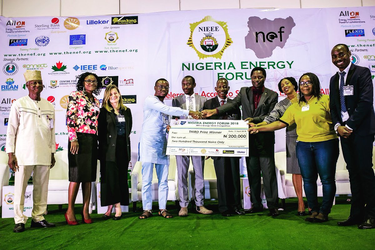 NugenesisEnergy's tweet photo. @NugenesisEnergy being awarded with the 3rd place prize of 200K Naira at the just concluded @_theNEF 2018 Africa Energy Ideas Competition held in Lagos. #ThankGod #SustainableEnergy #RenewableEnergy @UN @SDGFund @UNDP @USADF @PowerAfricaUS https://t.co/aYa4fQtxwP