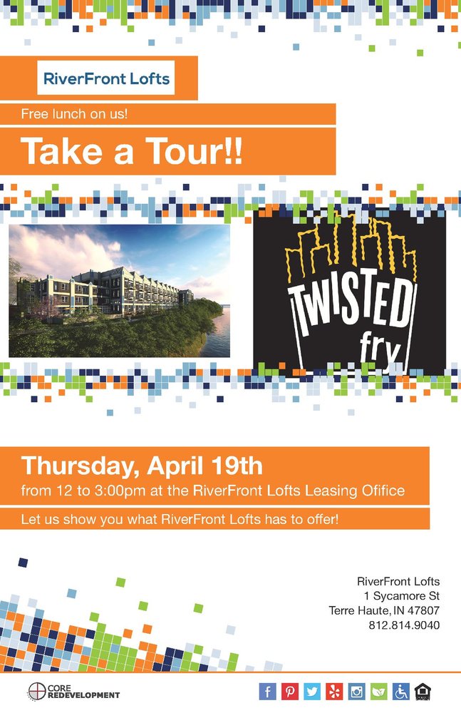 RiverFront_'s tweet photo. Whats better than free lunch?? Stop by RiverFront Lofts today from noon-3pm for a tour of our building and lunch on us! #riverfrontlofts #ICONliving https://t.co/MUqYAHcQTS
