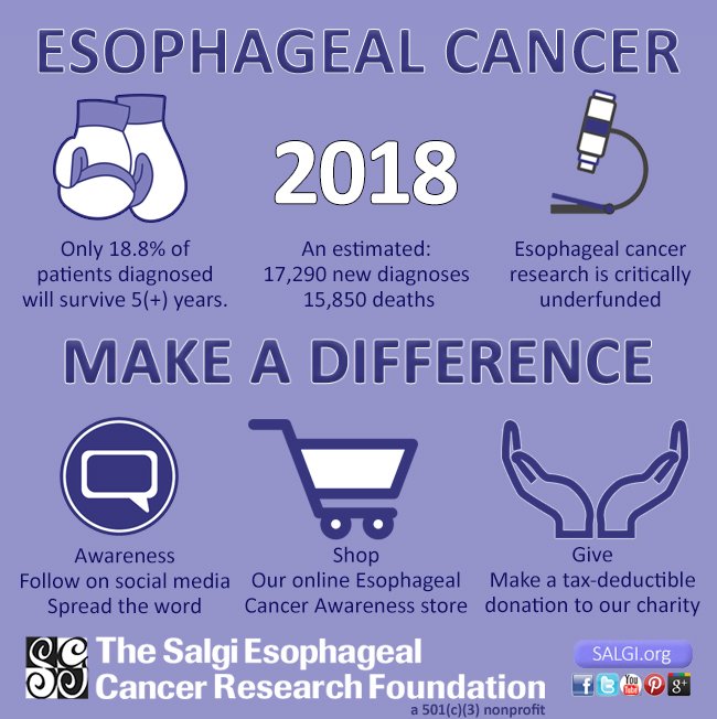 SalgiFoundation's tweet photo. Learn the facts about esophageal cancer and help us spread the word!

https://t.co/QrmKui2A9T #EsophagealCancer #EsophagealCancerAwareness #AllPeriwinkleEverything™ https://t.co/ZcxsFC0Av5