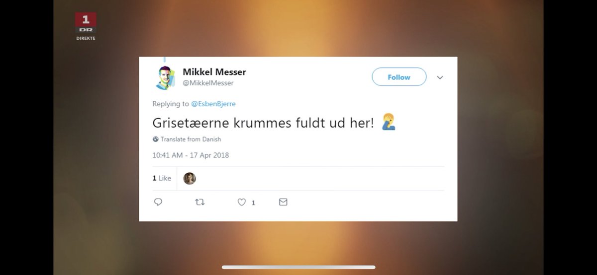 MikkelMesser's tweet photo. Af alle mine tweets er det mit grise-tweet med ét like, DR bringer i #aftenshowet Min Twitter konto er nu kommet op på et helt nyt niveau! https://t.co/v0fOUqA12f