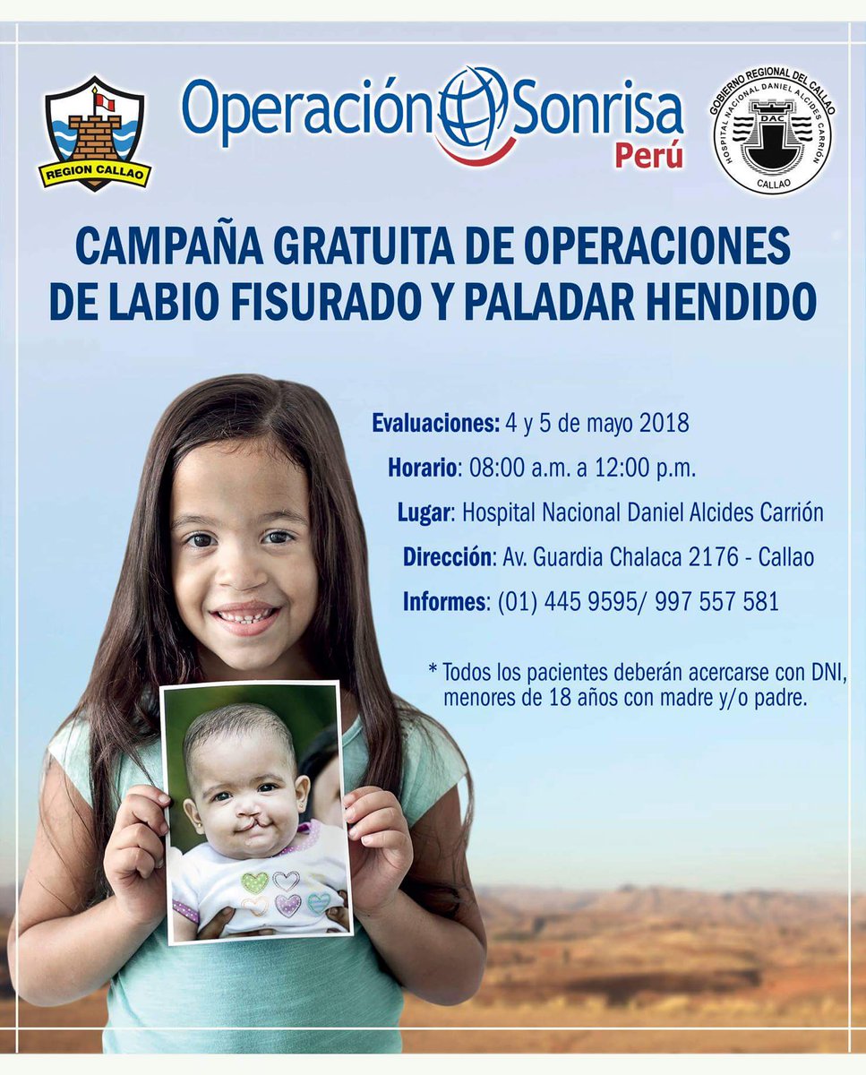 Las evaluaciones se realizarán 04 y 05 de mayo, desde las 08:00 a. m. hasta el mediodía, a todos los niños, jóvenes y adultos de Lima y provincias que lo requieran. Interesados presentarse con su DNI en el <a href="/HNDACCallao/">HNDAC</a>, Av. Guardia Chalaca 2176. ➡️ bit.ly/2HhmFT7