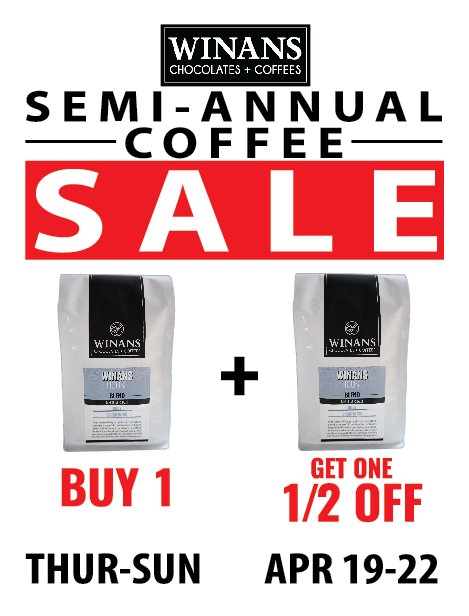 WinansChocolate's tweet photo. Prepare yourselves for this weekend's coffee sale! Thursday through Sunday only! #WinansCoffee #CoffeeSale #HomeGrownGreat #coffee #butfirstcoffee #drinklocalcoffee #OhioCoffee #locallove #MiamiCountyCoffee https://t.co/KhzVrAIeqU