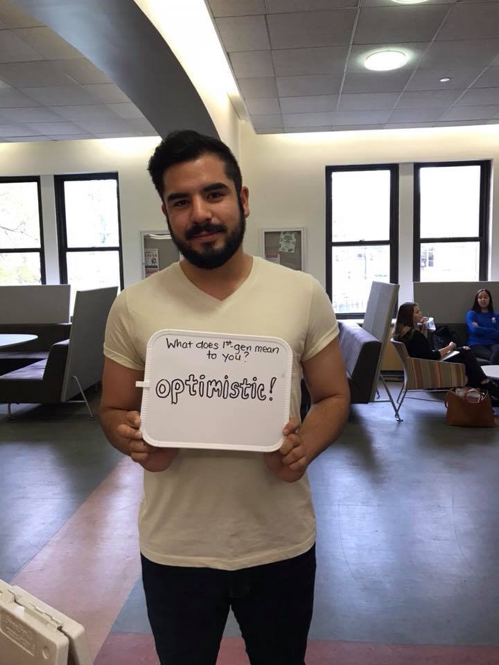 auCDI's tweet photo. Happy GEN Day at American University! First-Gen means optimistic to sophomore Alex Gomez! #FirstGenForever https://t.co/VXizkxSKIA