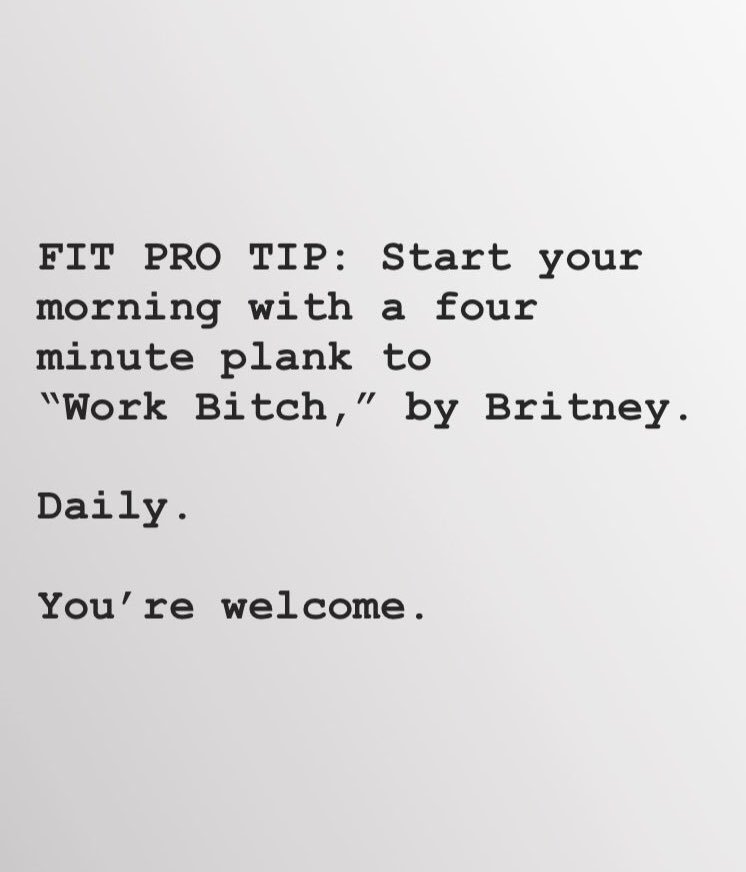 JasonWimberly's tweet photo. The best four minute plank ever. Thanks @britneyspears #WIMBERLEAN https://t.co/yQmDtOpS8k