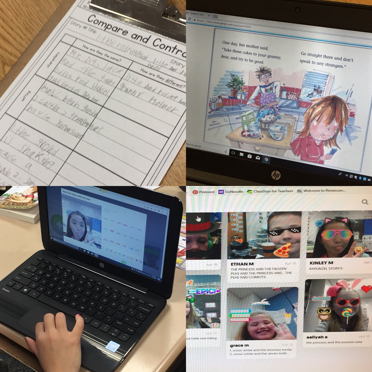 2nd graders used @EpicKidsBooks to read fractured fairy tales and then identified characters, setting, and big events. They hopped on to @Flipgrid  to share similarities and differences between the two stories!