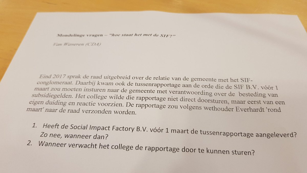 sandervwaveren's tweet photo. Zojuist weer eens vragen gesteld over subsidievehikel #SocialImpactFactory. Ondanks alle eerdere discussie en aandacht hebben ze 't niet voor elkaar gekregen hun verantwoording voor de deadline aan te leveren. #NietOpOrde
College verwacht nu half mei de raad te kunnen informeren. https://t.co/lL7PWNfChE