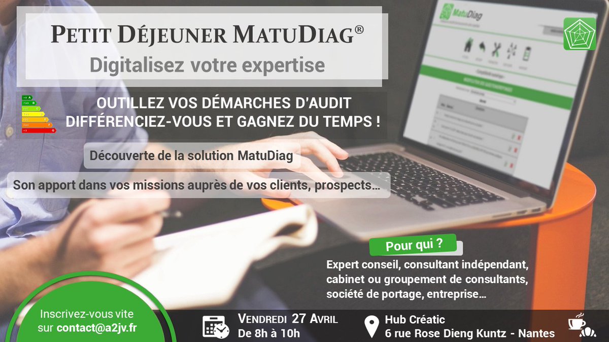 MatuDiag's tweet photo. Vous aussi venez découvrir la solution @MatuDiag autour d'un #petitdej convivial ! En vidéo ici : https://t.co/XMxK7F6Fed
Il reste encore quelques places pour celui du 27 avril à #Nantes alors contactez-nous vite ! #consultant #expert #conseil #portagesalarial ... https://t.co/BgMjY0s5UK