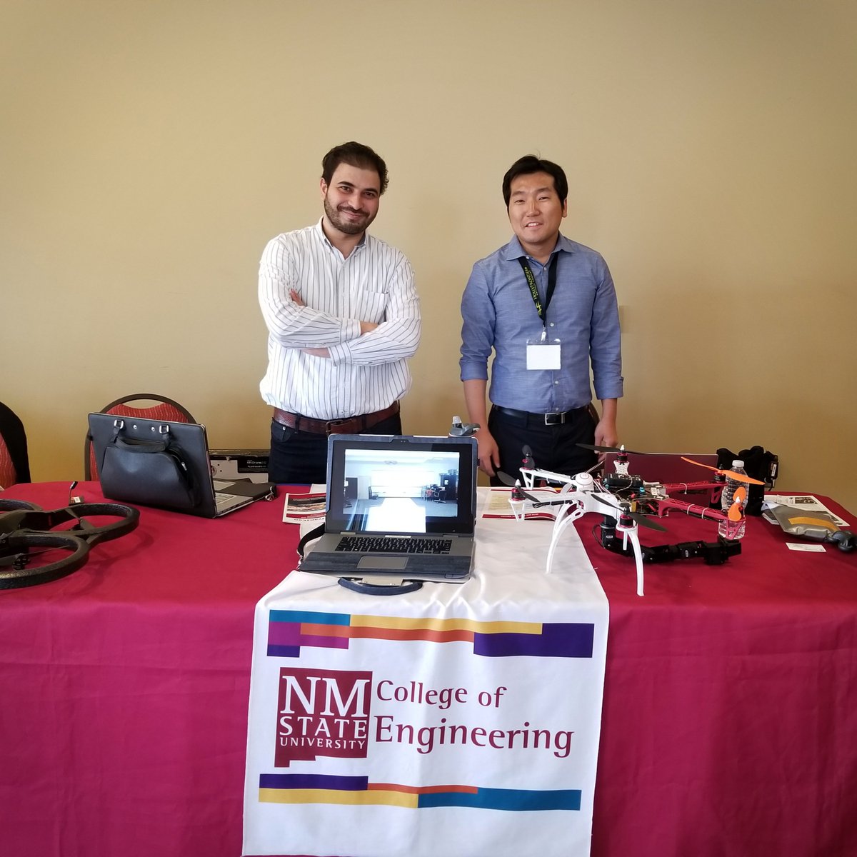 engroutreach's tweet photo. .#NMSUEngineering Dr. Park shows some of the drone research he is working on to help land surveyors at the #nmtranscon conference! #engineering #discovery #drones #research https://t.co/yCHGehB2Pq