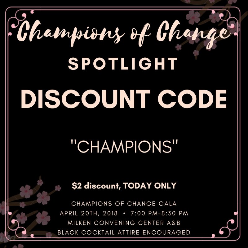 ‼️ DISCOUNT ALERT‼️Use the code CHAMPIONS to get $2 off your ticket to our Champions of Change gala!!!