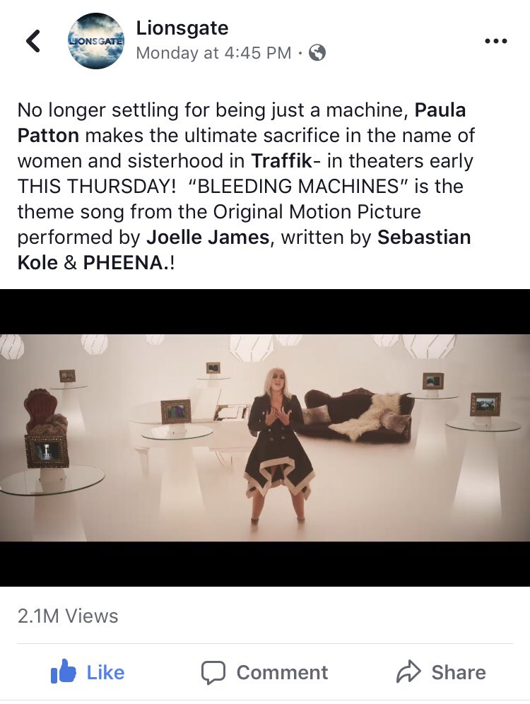 JoelleJames's tweet photo. 2.1 Million @facebook views on my video for #BleedingMachines @Traffikmovie @CodeblackLife @Lionsgate Thank youuuuu so much ππ»ππ»ππ»πππ https://t.co/UIwyc9SEXF