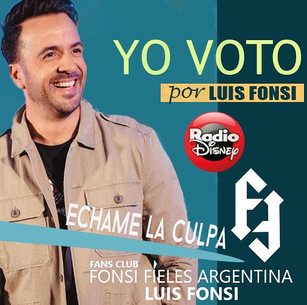 PazPerroni's tweet photo. Buen día @RadioDisneyLA dejo mis votos para @LuisFonsi con #EchameLaCulpa 🎶 #1 #Ranking47 Saludos a @fonsi_fielesarg https://t.co/GYLrLLnzRu