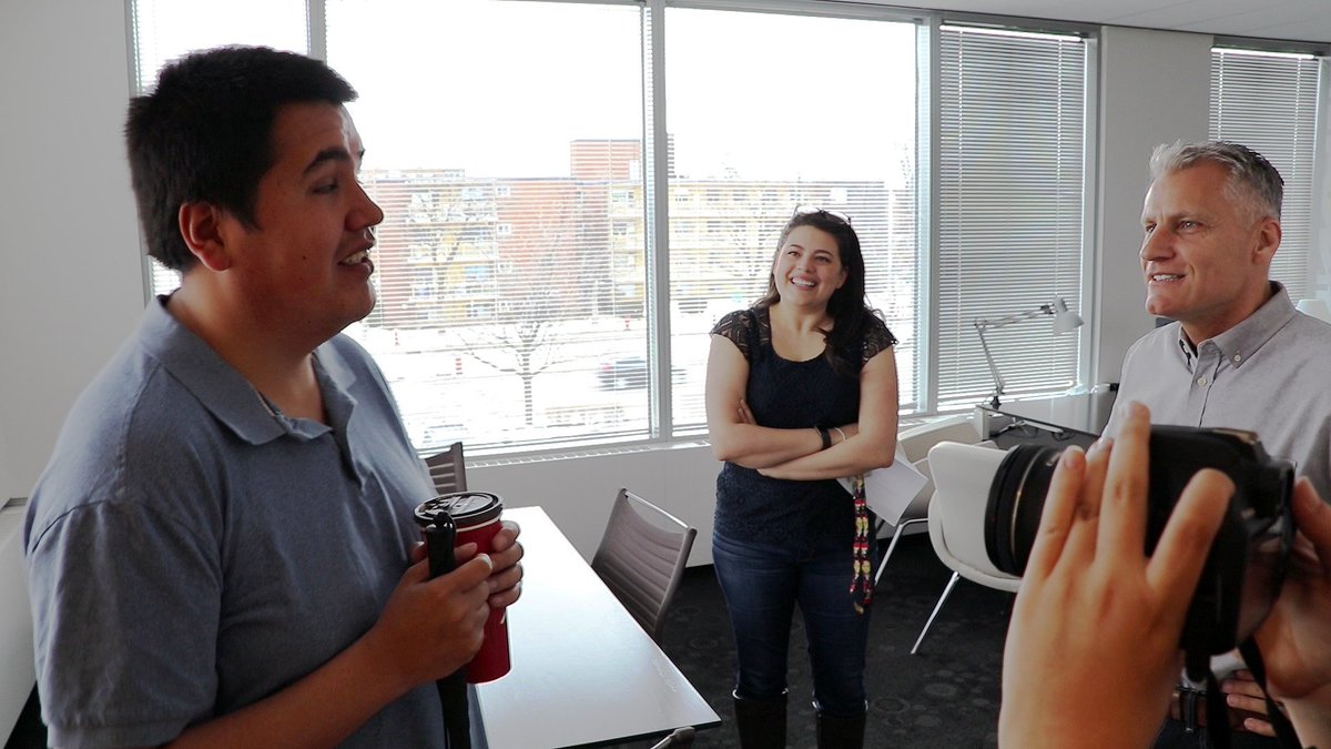 J.R. Bjornson and his YouTube blog crew meet AMI President and CEO, David Errington (with AMI-audio Marketing Specialist, Elaina Falcone).