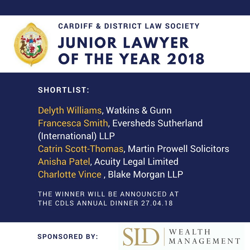 CardiffLawSoc's tweet photo. We are delighted to announce the #shortlist for the #CDLSAwards 2018 for #JuniorLawyer & also #LPCStudent of the year. Winners announced at our Annual Dinner next week! Our Simon Mumford award for contribution to the legal sector will be announced on the night. Congratulations! https://t.co/B7jXn1Nsr6