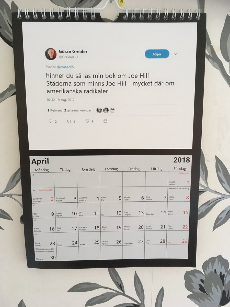snurveltugg's tweet photo. Först 19 april kom den upp. Förra årets julklapp från @rasfass Almanacka med tweets endast från @GreiderDD #greider #joehill #göran #greiderloppet @greiderloppet https://t.co/8WxeI2lrFm