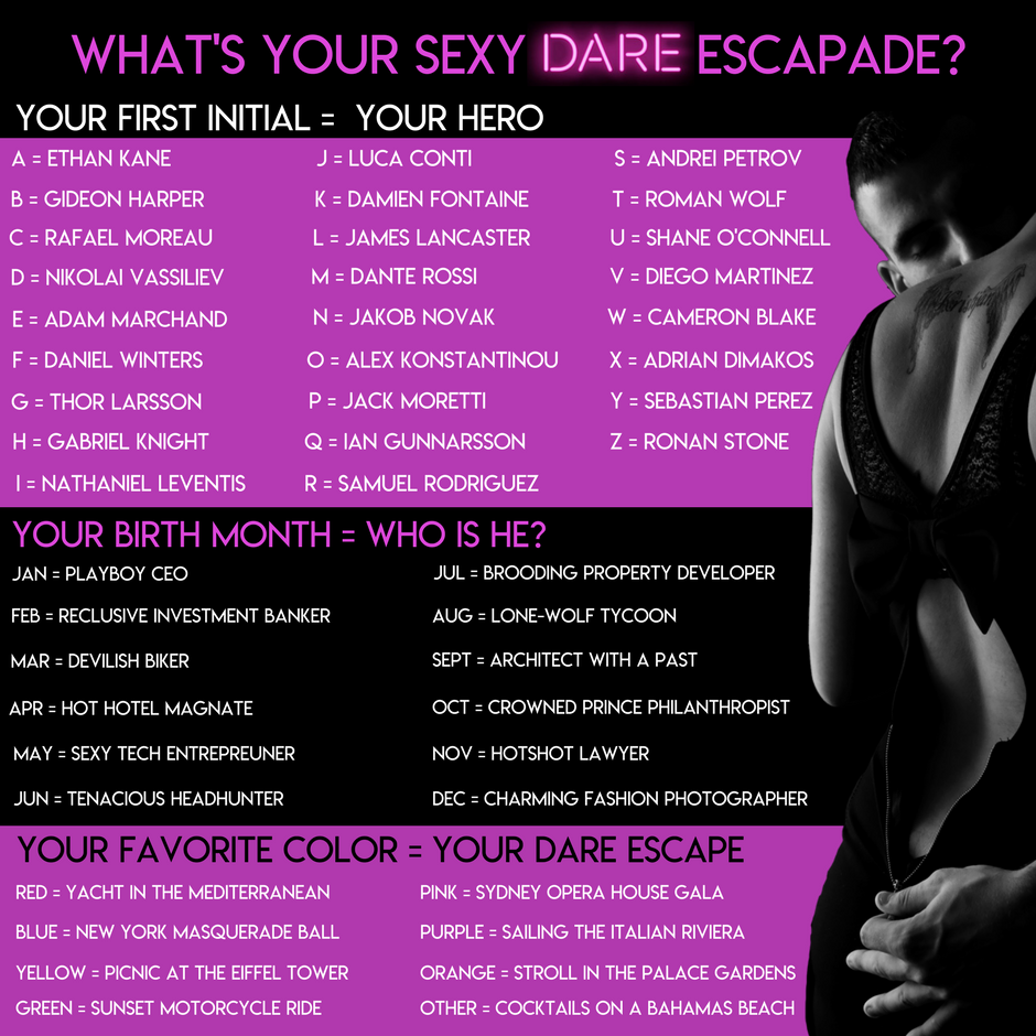 kmgowrie's tweet image. Working away on your #DareBlitz submission? Take a break and do this quiz to find out your sexy Dare escapade! #HarlequinDare