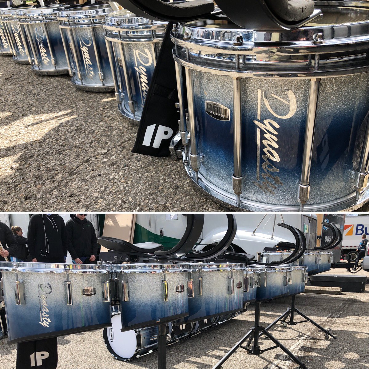 dynastyperc's tweet photo. Almost time for @pioneer_indoor to hit the lot! Beautiful sparkle finish to navy fade #CustomElite #DynastyDrums! https://t.co/yMvjjQx9RA