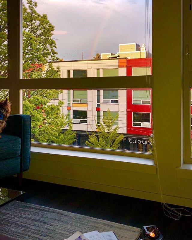 Last night I was preparing for my class this evening and looked up to see this beautiful rainbow. 🌈That’s gotta be a good sign, right? Meet me on the mat at <a href="/sanghaseattle/">Sangha Yoga Seattle</a> in Queen Anne at 5:45pm for a 75 min. class infused with light and love. ✨