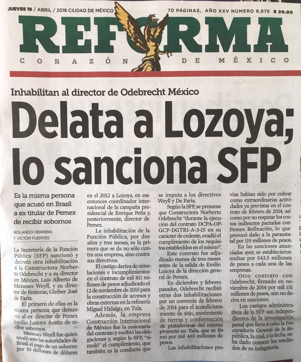 DeniseDresserG's tweet image. Ojo: sancionan a quien señaló a Emilio Lozoya por haber recibido sobornos de #Odebrecht para la campaña de @EPN. Pero no tocan a Lozoya ni con el pétalo de de una investigación. Esa es la impunidad que llevará al PRI a perder la elección, porque se ha ganado el rechazo a pulso.