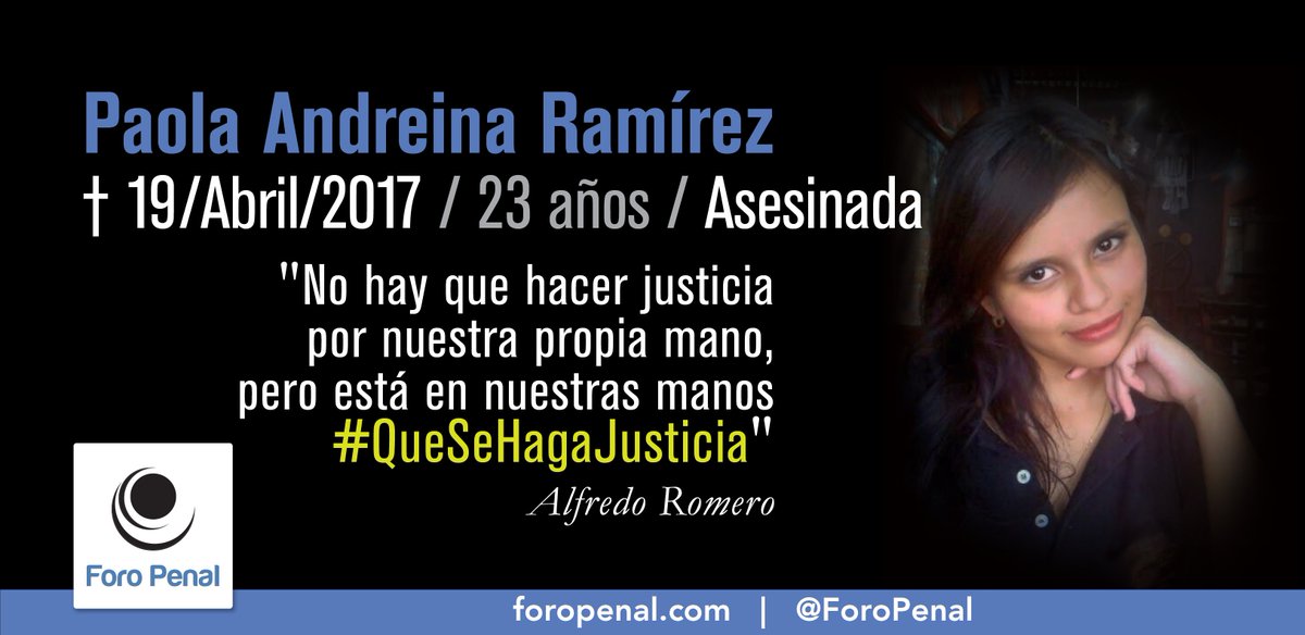 ForoPenal's tweet photo. #19Jl Hoy se cumplen 4 años y 3 meses de la muerte de Paola Andreina Ramírez el 19/04/17. 
No la olvidemos 
#QueSeHagaJusticia 
- Foro Penal 
https://t.co/mHh8HdaxGa

Más información sobre el caso aquí: https://t.co/Z1ULFWPTLL