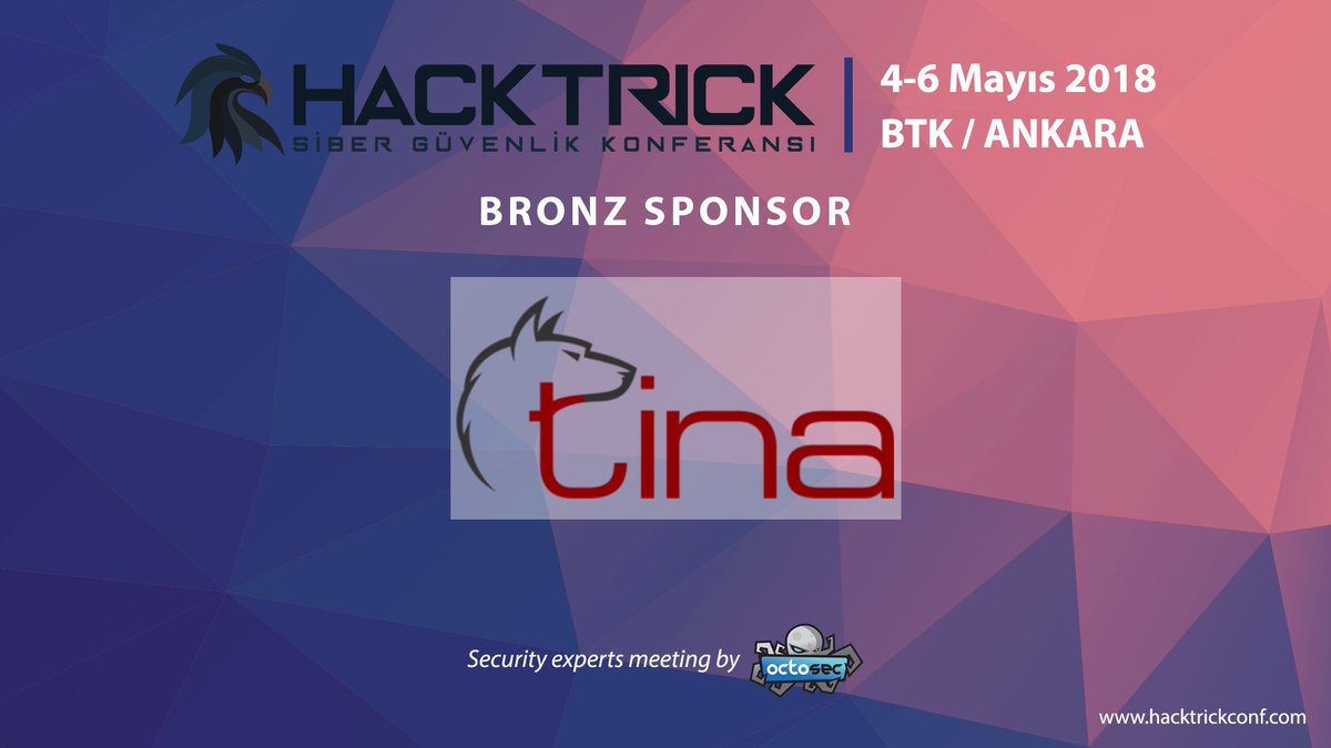 hacktrickconf's tweet photo. Hacktrick'18 e bronz sponsorlukla destek olan @TinaSecurity `e teşekkür ederiz. #hacktrickconf https://t.co/cj6ktW1VDb
