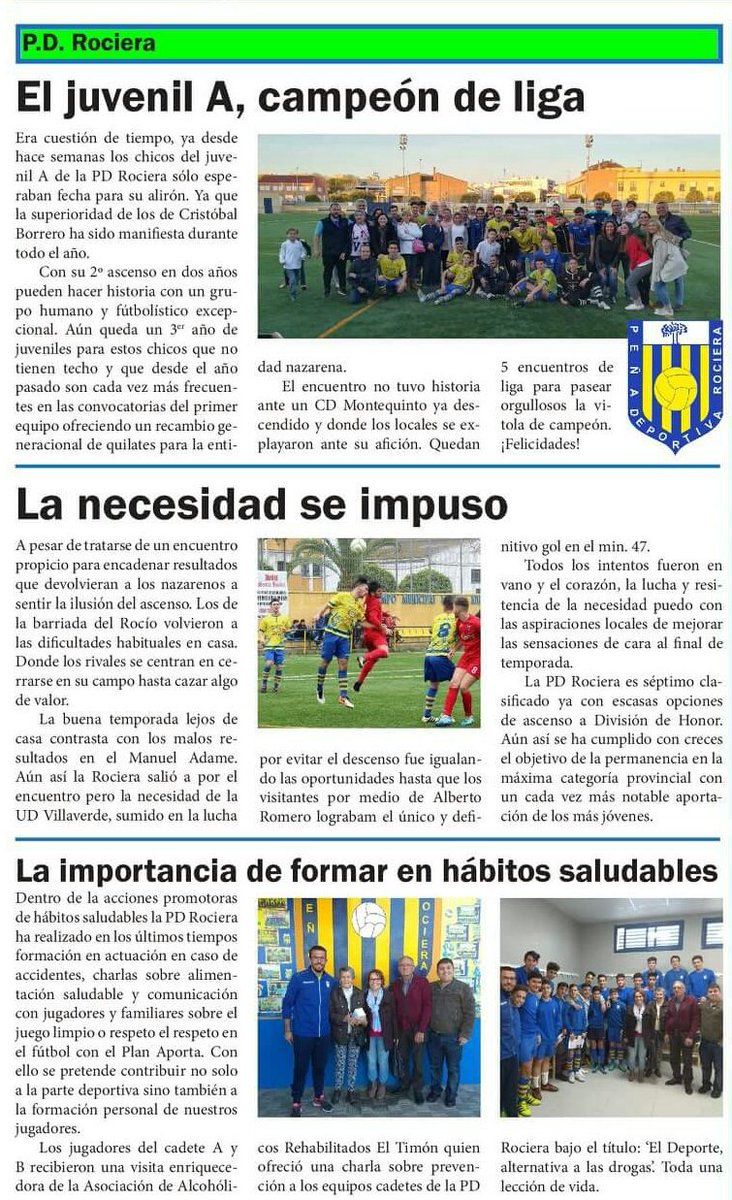 PD Rociera (@pd_rociera) on Twitter photo La actualidad de <a href="/pd_rociera/">PD Rociera</a> @NimoGordillo marcada por el título de liga y ascenso del Juvenil A La actualidad de <a href="/pd_rociera/">PD Rociera</a> @NimoGordillo marcada por el título de liga y ascenso del Juvenil A