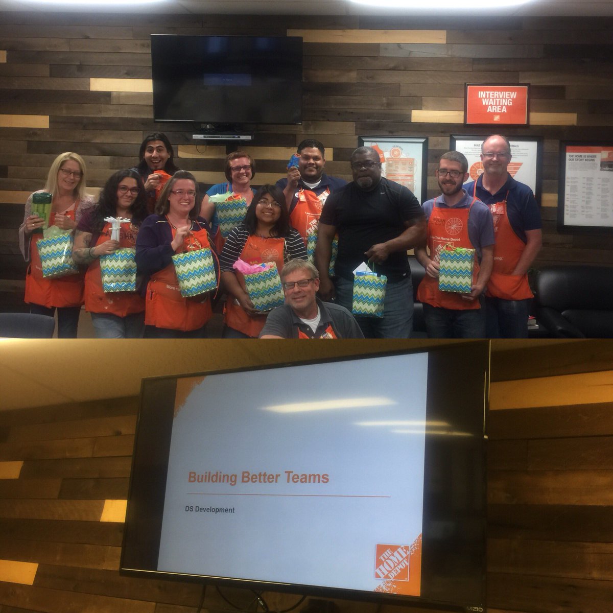 OrangeLiving10's tweet photo. Having some fun with our DS team! Training session and a little exercise on Building Better Teams! We even put together goodie bags individualized with their favorite treats!! #development #store401 #investinginpeople #funatwork #DSappreciationweek #TrendingOrange @JillWoodPMD https://t.co/jHP58dVVNc