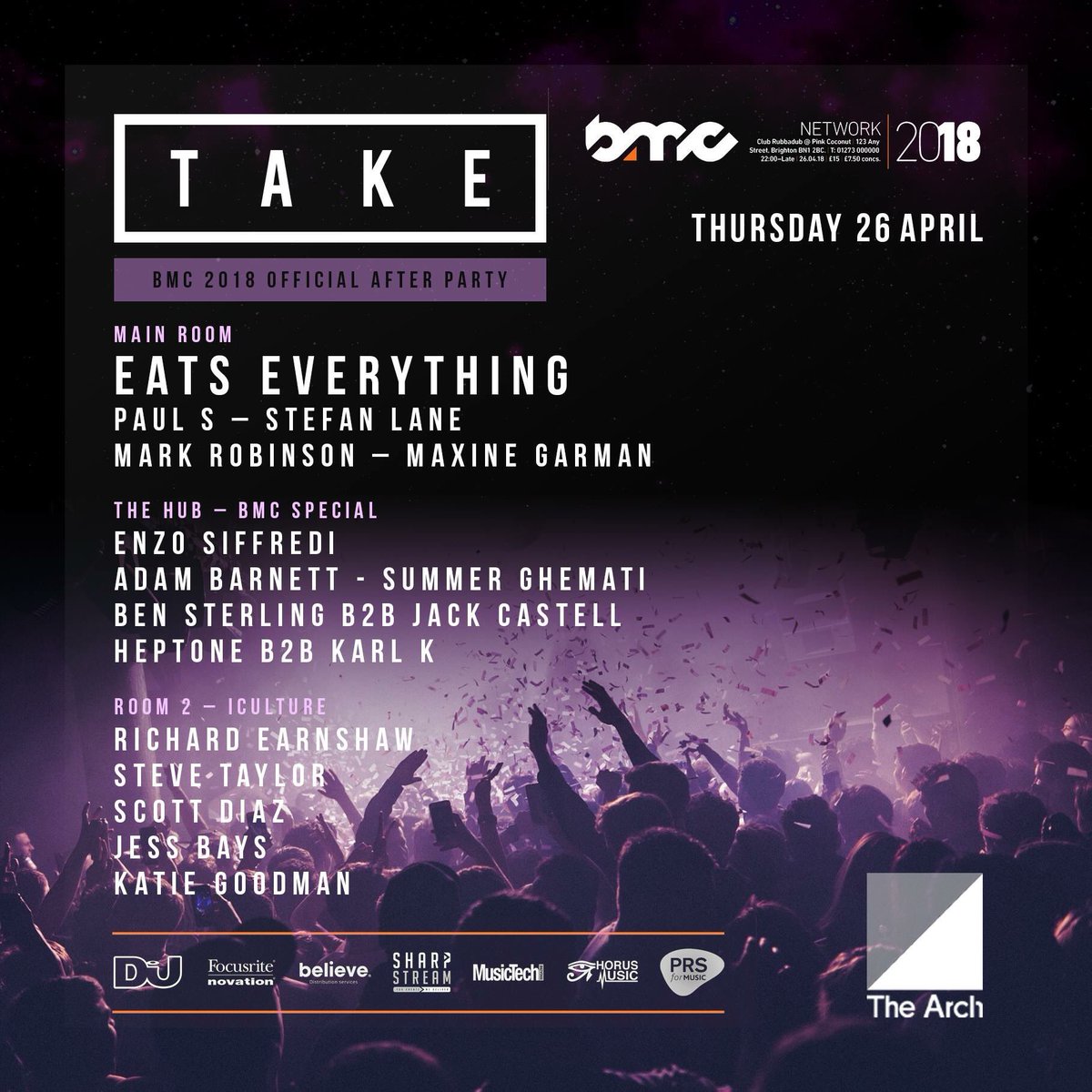 Here it is...the full line up for our official @BrightonMusicCo after party at @thearchbrighton with @eats_everything and a host more across 3 rooms 🔥 Tickets here >> goo.gl/mdY8GP #brighton #bmc18