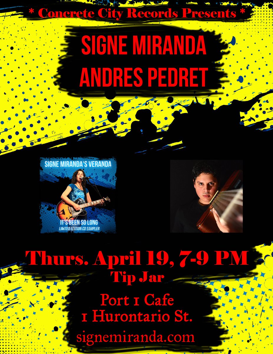 Mississauga Friends: Come out to <a href="/Port1Cafe/">Port 1 Cafe</a> where I'm playing with Andres Pedret tonight, 7-9 PM, no cover (tip jar) - music, coffee, dinner/desserts, gelato, more music...