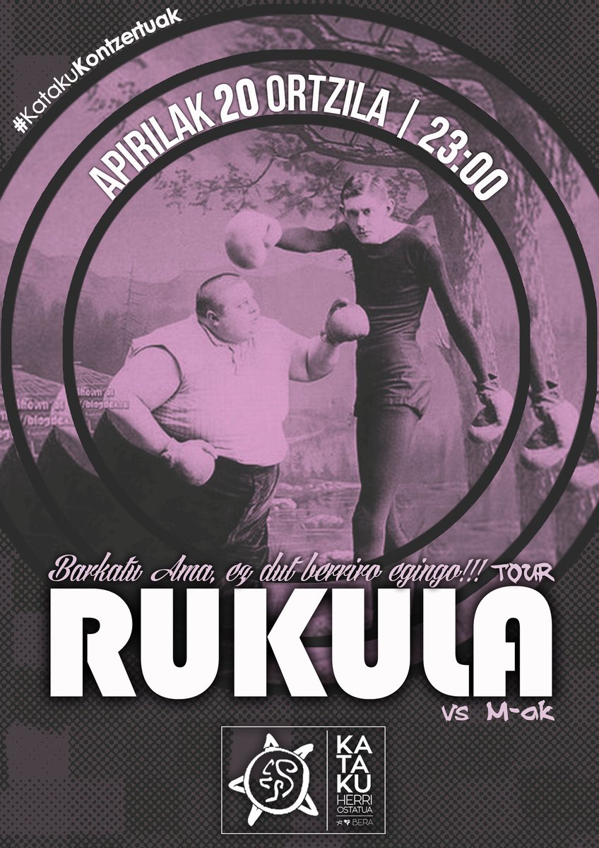 #KatakuKontzertuak
Oroittu...BIHAR!!!!
RUKULAko lagunek, M-ak talde ahaztezina omenduko dute gure taula gainean. #BarkatuAmaEzDutBerriroEgingo
Etzazuela galdu! 23:00etan punttual.