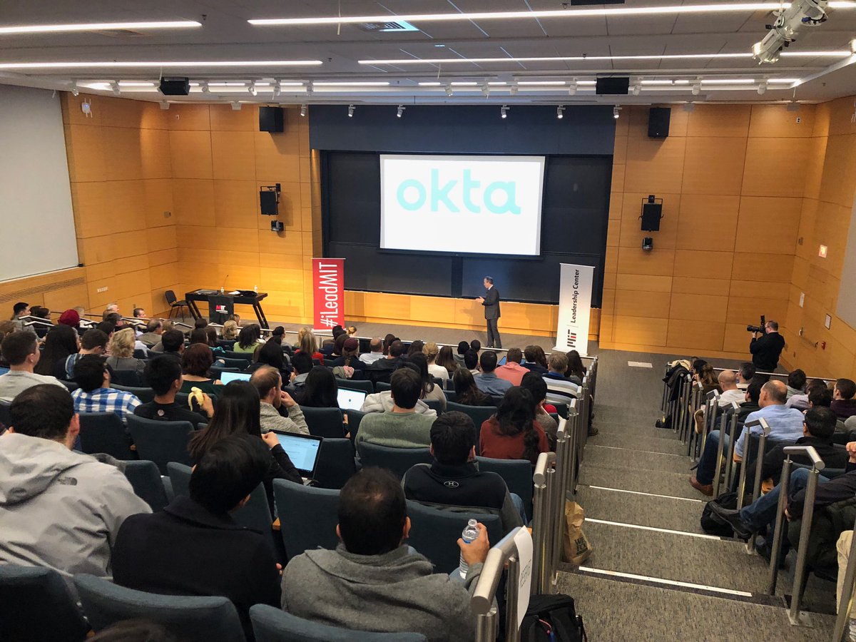 TriciaCotter's tweet photo. Full house SRO Freddy Kerrest @okta talk to MIT students @EshipMIT @BillAulet #ileadMIT https://t.co/rold8bTZmr