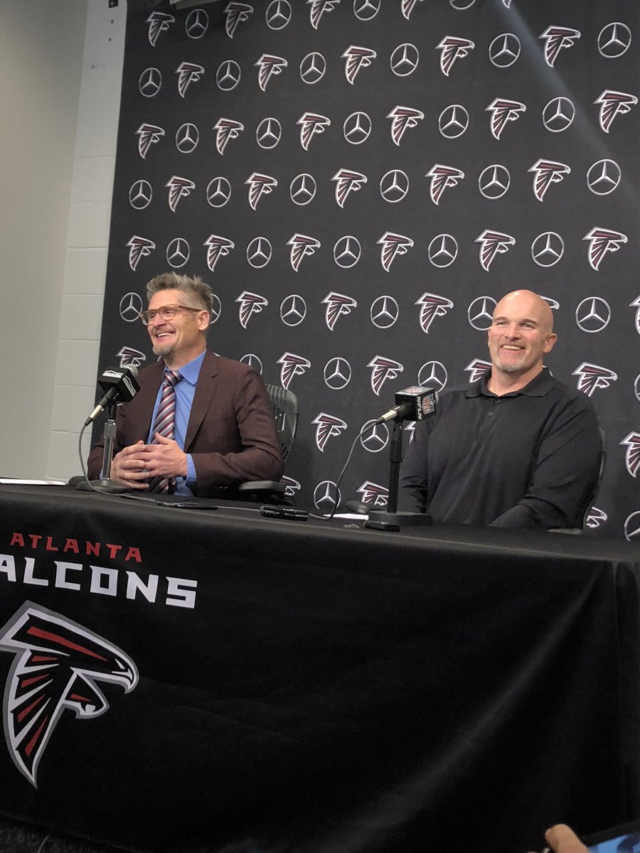 ZachKleinWSB's tweet photo. Falcons pick at #26 in first round of NFL draft..
 HC Dan Quinn jokes “we hope 10 quarterbacks go before us” 😂 https://t.co/YmlSuUQkmS