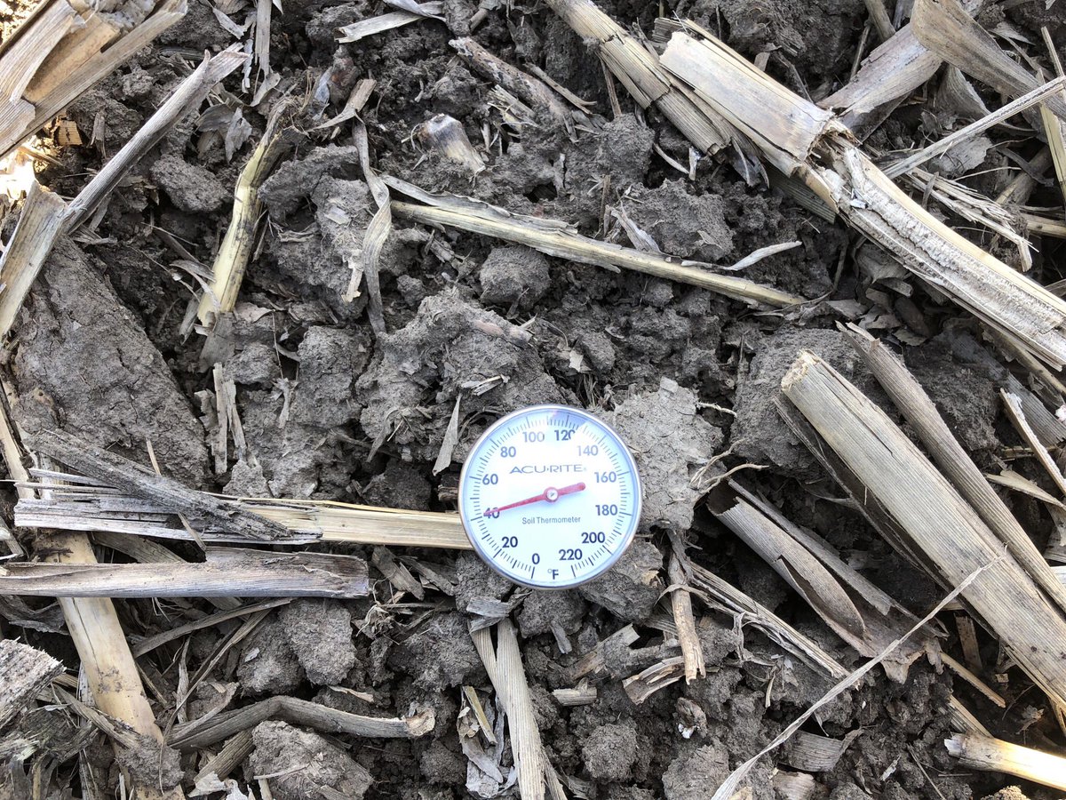 Continuum_Ag's tweet photo. Tilled ground vs #CoverCrop ground. Thought there would be a #GroundTemp difference but there really wasn’t....still a little cold and wet for #Plant18 https://t.co/QYEH8Vyl4F