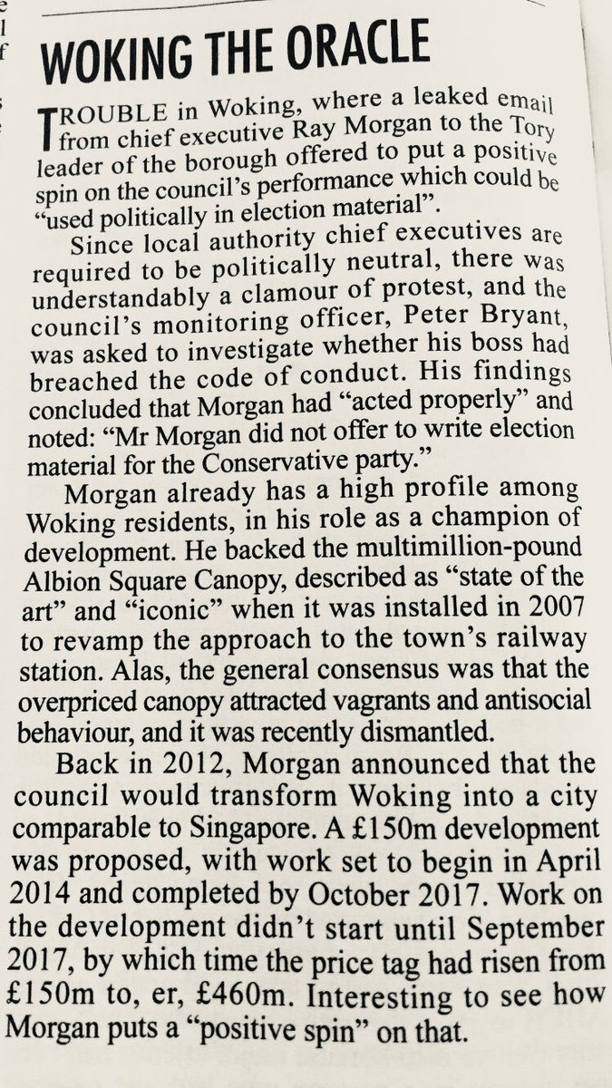 Ray Morgan’s infamy has spread to Private Eye magazines rotten boroughs section. This Unelected Autocrat gives new meaning to the phrase. 'I’ll get by with a little help from my friends'. It’s time to Wake up #Woking.