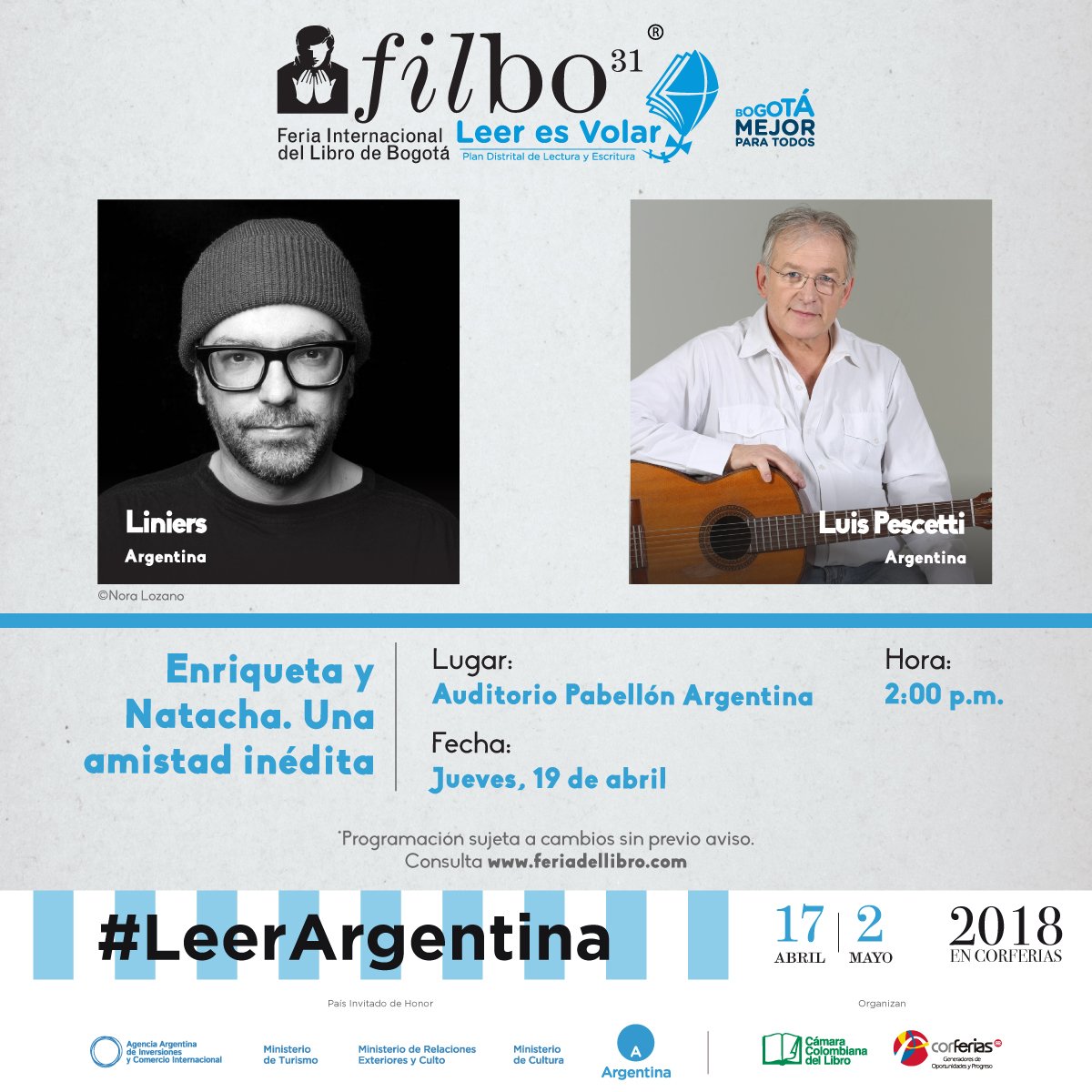 FILBogota's tweet photo. ¡La literatura Argentina sale a la cancha!

¡Conoce algunos eventos de la delegación Argentina en la #FILBo2018! #LeerArgentina @ArgColombia @CancilleriaARG @MinCulturaAr
 
Acompáñanos a #SentirLasIdeas con Argentina, País Invitado de Honor https://t.co/jC2kpd3SIN
