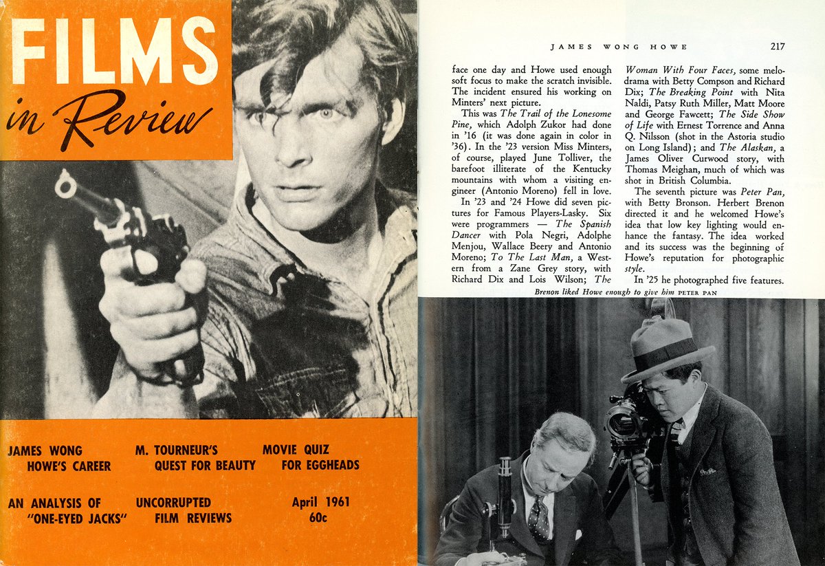 NBRfilm's tweet photo. #tbt a fantastic overview of cinematographer #JamesWongHowe in #FilmsInReview April '61 https://t.co/s2Yo2R3Rbj