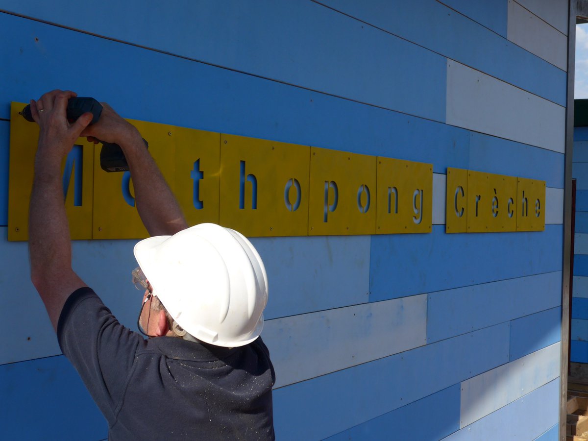 jbenedictbrown's tweet photo. #ProjectIthuta has its sign, ready for handover tomorrow. Welcome to the new Mabothong Crèche. https://t.co/2GUfxg7kYg