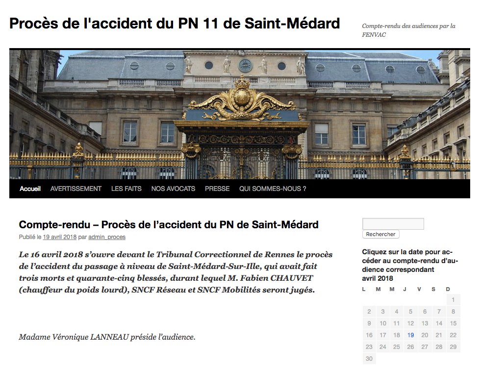 FENVAC's tweet photo. Le #procès de l'accident du passage à niveau #PN11 de #SaintMédard se tient depuis lundi 16 avril 2018 devant le Tribunal Correctionnel de #Rennes.

Retrouvez les compte-rendus quotidiens des audiences sur notre blog : https://t.co/IE0Qb8h0bL https://t.co/oiYS6tvjGg