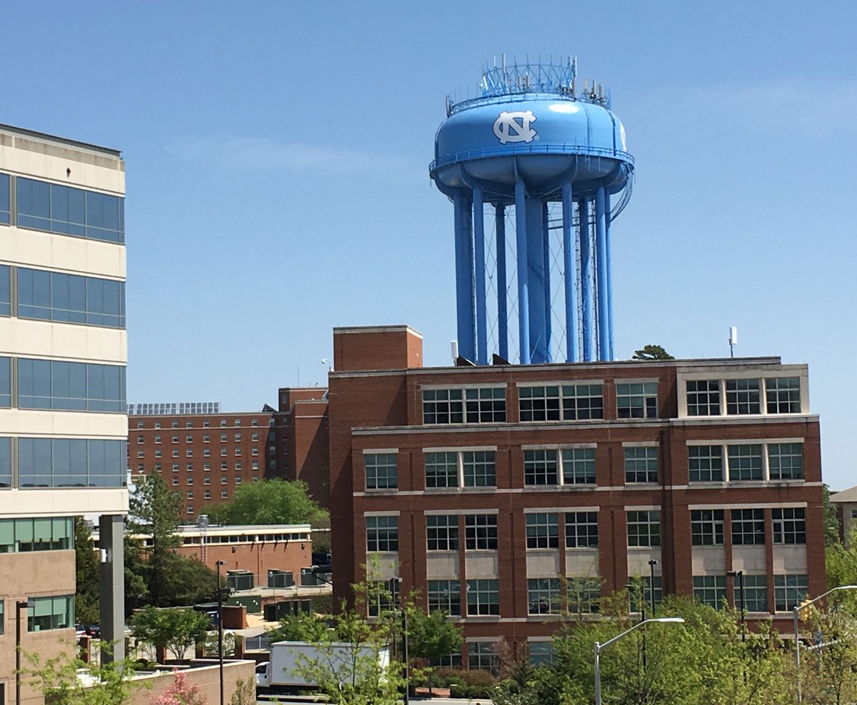 UNCneurology's tweet photo. Have you seen the freshly painted, #CarolinaBlue, #UNC water tower? It's impressive! @UNC @UNCMedCenter https://t.co/Cke569pbX4