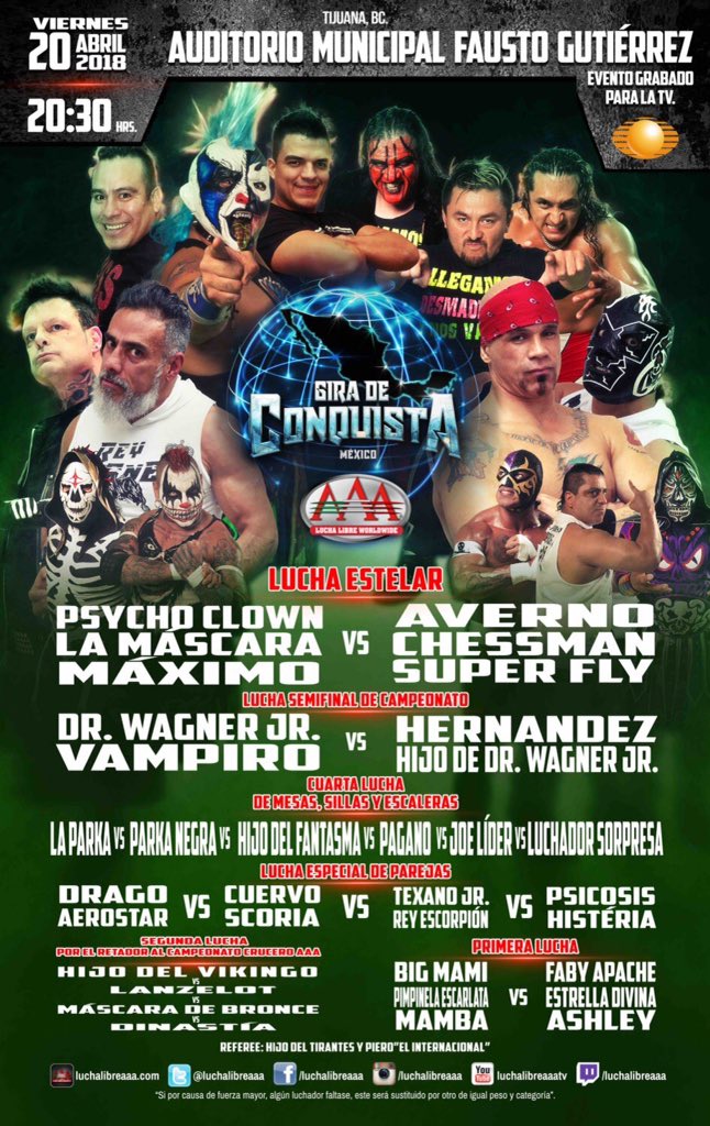 PsycopatasDRing's tweet photo. Saludos mis #PsycopatasDelRing ¡MAÑANA! #AAAenTijuana EN VIVO por @TwitchES
apoyar a los #TotalmeteAlvarodo
@Psychooriginal @MaXiMo_AAA @mascara_papi y recuerden #SomosTotalmentePayasos #MosqueterosJr
⏰ 9 pm PT
⏰ 11 pm CT
=> https://t.co/zpgfF7XITj @luchalibreaaa https://t.co/E9t5tCi6Zt