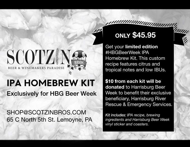 Have you seen these awesome #HbgBeerWeek themed homebrew kits at <a href="/ScotzinBros/">Scotzin Bros.</a>?

The team at Scotzin has put together everything you need to brew up an IPA inspired by HBG Beer Week

Only $45.95 - $10 from each kit is donated to <a href="/HbgRiverRescue/">Harrisburg River Rescue</a>