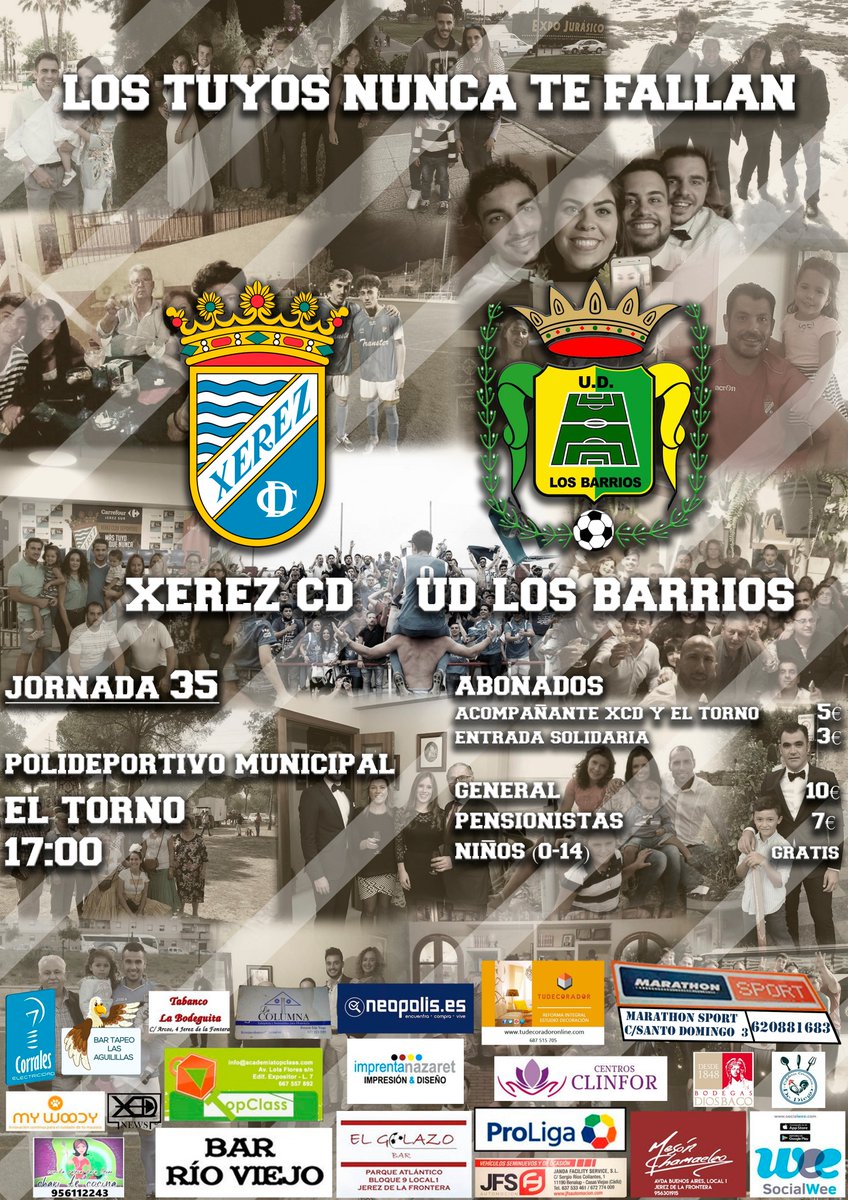 XerezCD_OFICIAL's tweet photo. 🏆 Jª 35º, Gº X, 3ª Div.
⚽ Xerez CD 🆚 @UDLosBarrios_es 
💶 10€ general; 7€ pensionistas; 5€ acompañante xcd y abonados @CDTORNO09 , infantil GRATIS (hasta 14 años). 3€ entrada solidaria.
📍Polideportivo Municipal El Torno.
📆 Domingo
🕕17:00h
¡Para vosotros, jugadores! https://t.co/YFuFYODHMv