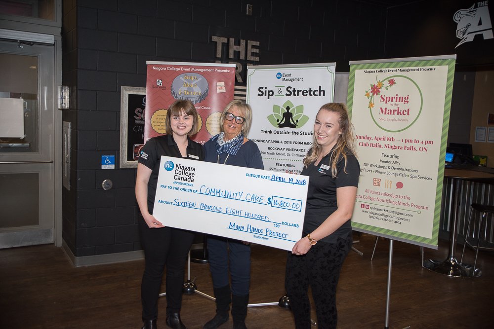 niagaracollege's tweet photo. Today our @EventMgmtNC students unveiled the total $ raised from this year's fundraising events for @NCManyHands Project. $10,453 goes to @yourNCSAC Nourishing Minds Program &amp; $16,800 goes to @communitycarest. Well done, students 👏 Full story: https://t.co/Lidhl3mafW #myncstory https://t.co/M34zhV219K