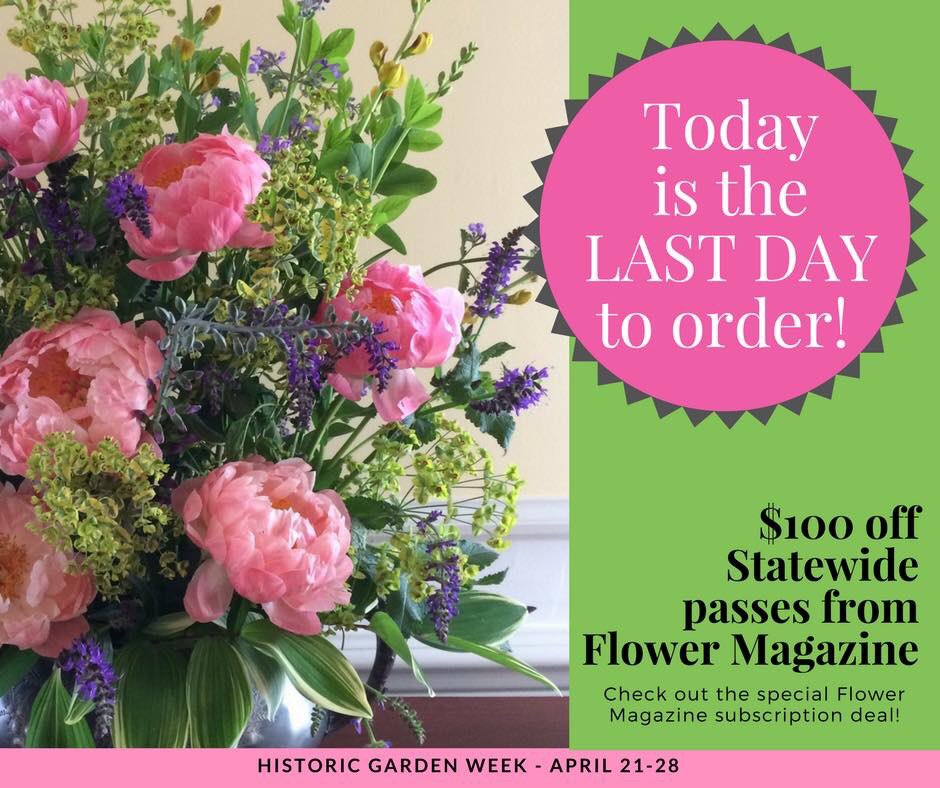 Today's the last day to order statewide passes for Historic Garden Week from Flower Magazine for $100 off the regular price. visit multiple tours this is a must!
Flower Magazine's subscription special
eventbrite.com/e/85th-histori…
Tour details vagardenweek.org
#hgw18 #hgw2018
