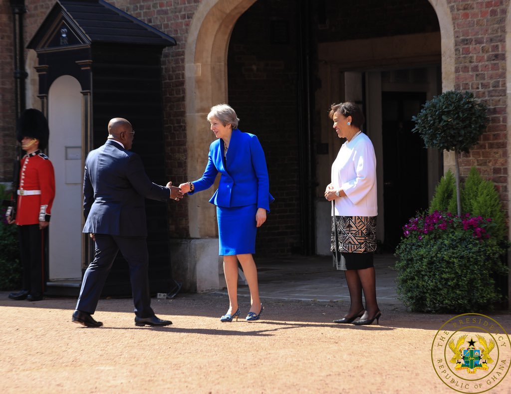 NAkufoAddo's tweet photo. Thursday, 19th April, 2018, witnessed the formal opening of the Commonwealth Heads of Government Meeting (CHOGM). The British Prime Minister, Rt Hon. Theresa May, was at St James' Palace to welcome Heads of Government of member states of the Commonwealth to the Meeting. #CHOGM18 https://t.co/EHRZGtXKC5