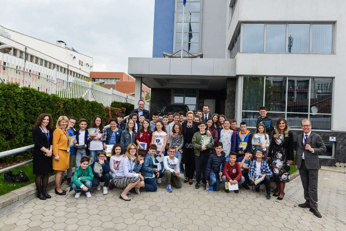 EUKosovo's tweet photo. Meeting of the day at #EUOffice between the Ambassador Nataliya #Apostolova and schoolchildren from the public school "Ismail Qemali" in #Pristina. Quality education leads to a brighter future @EUKosovo #Kosovo https://t.co/qAc59d8Mqz