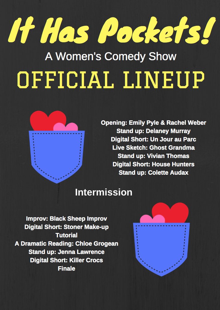 OUwomencomedy's tweet photo. Aw shit you guys, our lineup got leaked! Guess it was too hot to keep a secret! #scandal #publicity 
Might as well post it here since the cat is out of the bag! 🙀😻😽 https://t.co/Dlu6Va9qjP