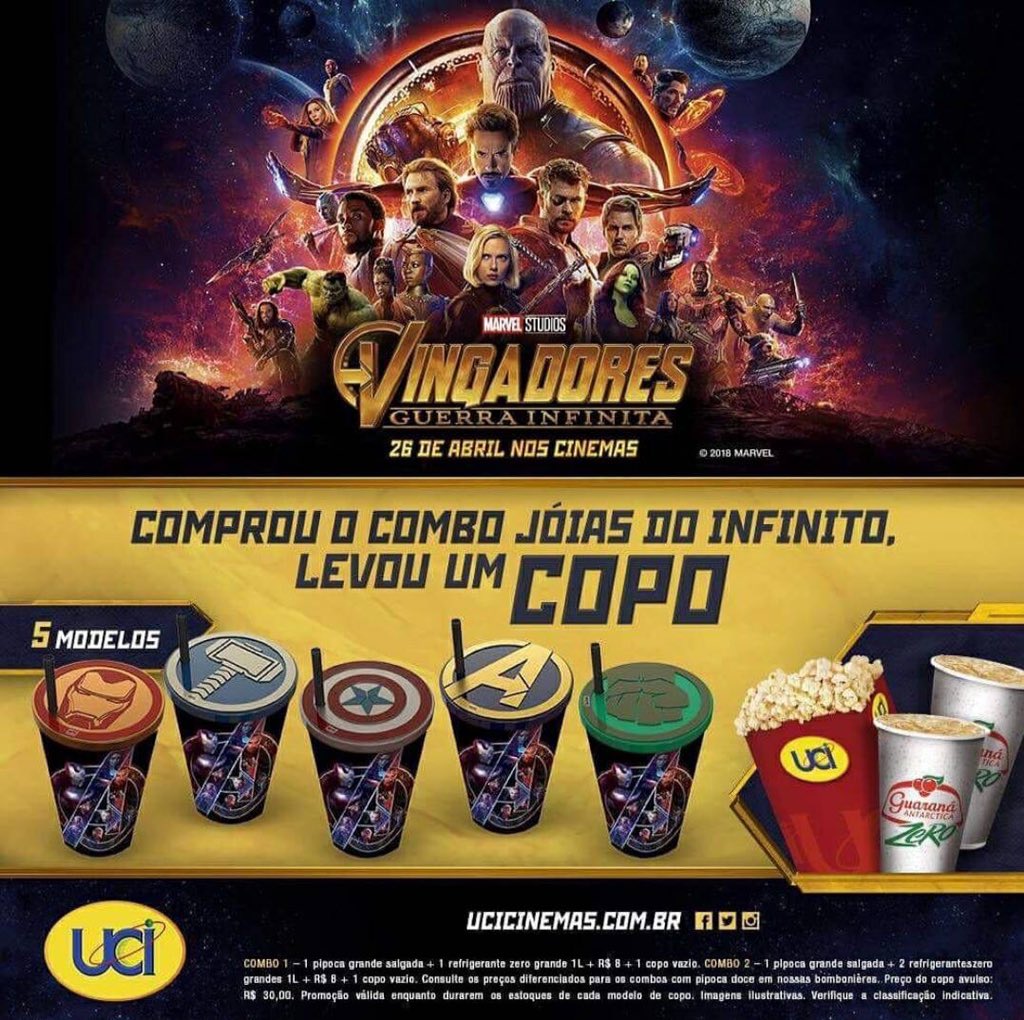 cinecinemania's tweet photo. UCI Cinemas revela combo de Vingadores. Gostaram? https://t.co/f47SzqMiwF
