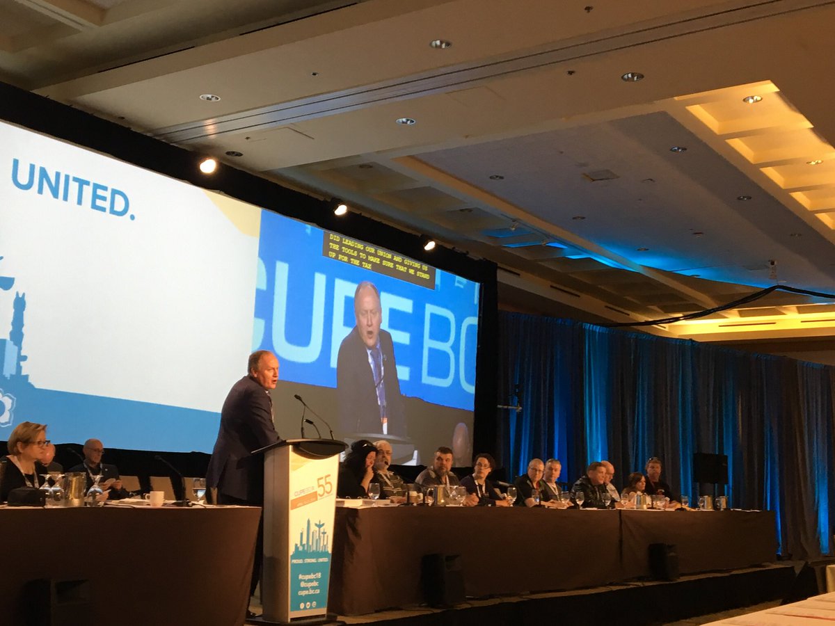 CUPE391's tweet photo. @paulfaoro President @CUPEBC thanking the CUPE BC Anti-Privatization Committee for their passionate report. Paid for Plasma is exploitation of the vulnerable. Keep blood services public #cupebc2018 https://t.co/XAMlwjfZbb