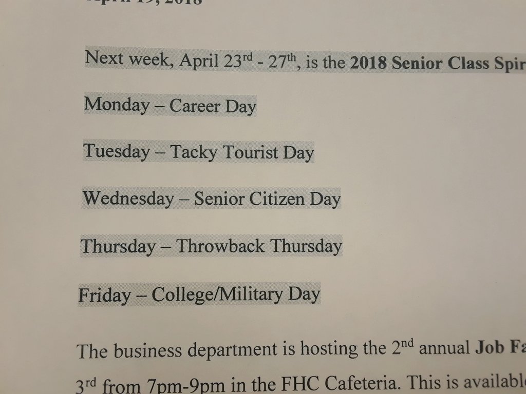 amylynn_ginger's tweet photo. Hey seniors, here are the days for our spirit week! https://t.co/lZccHUmhdH
