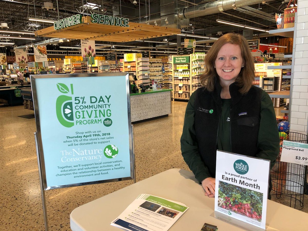 Nature_MN's tweet photo. Today, April 19th, if you shop at @WholeFoods stores, 5% of proceeds go to The Nature Conservancy. We have many @Nature_MN staff at stores today, like @ElizabethCrow, to talk about our work around the state and globe. Come check us out during your evening grocery run! https://t.co/jJlxOcB3R2